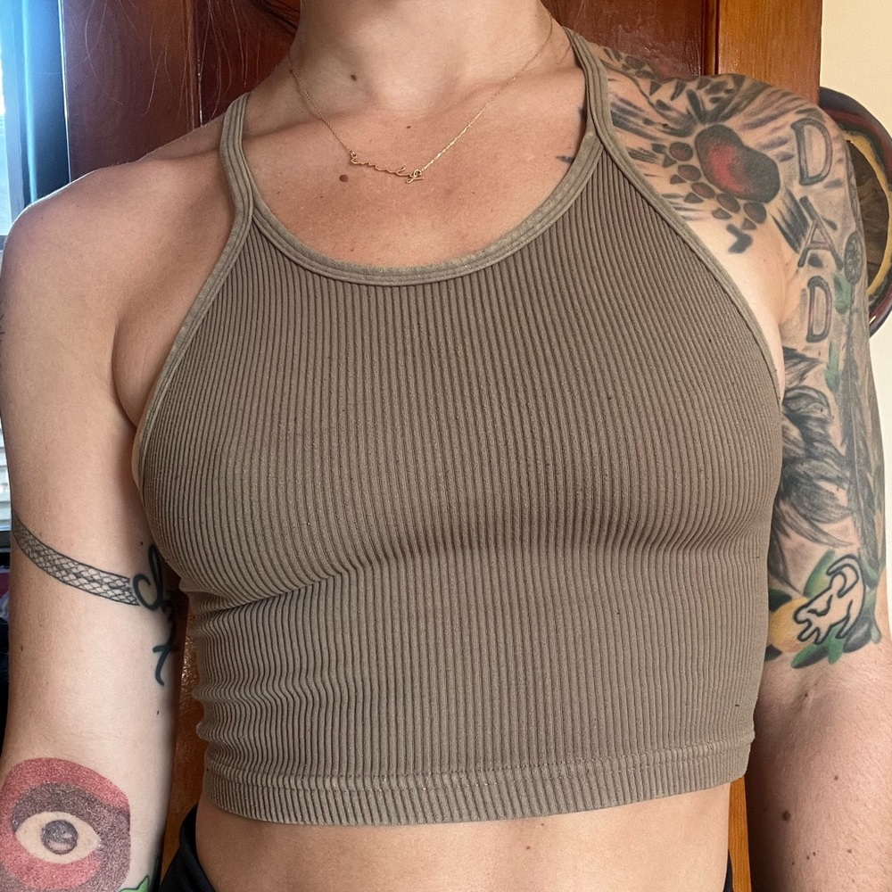 Free People Ribbed Crop in Washed Tan (XS/S)